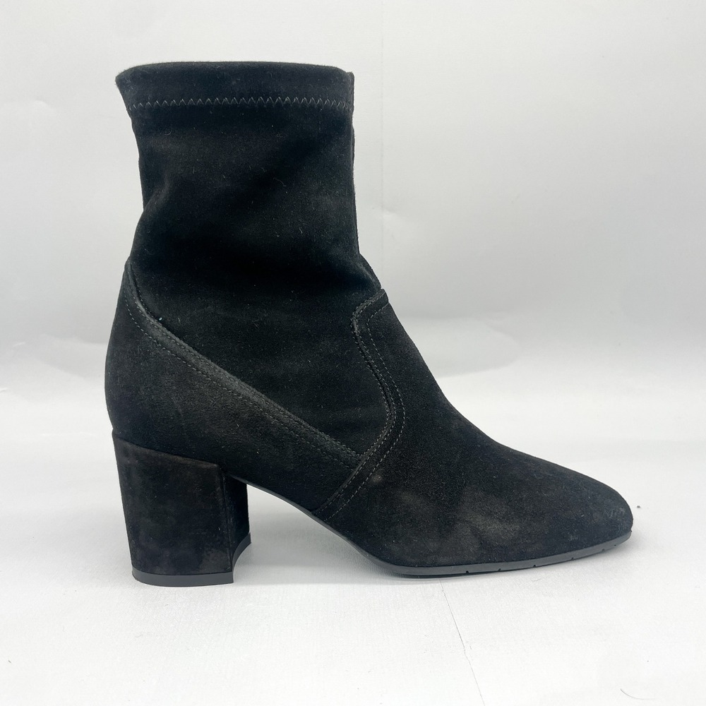 Aquatalia Womens 6 Demetra Sock Boots Black Suede Heels Booties Shoes Waterproof